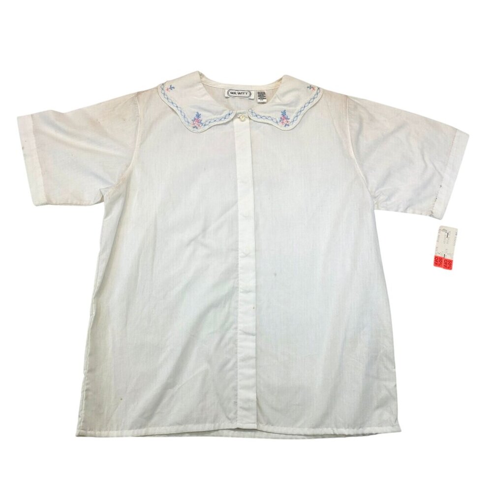 Vintage MR. WITT Embroidered Shirt 8 White Deadstock Country Cottagecore Prairie